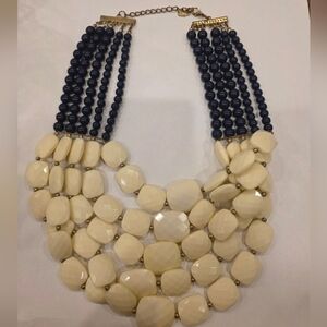 Cream and Navy Statement Bib Necklace
